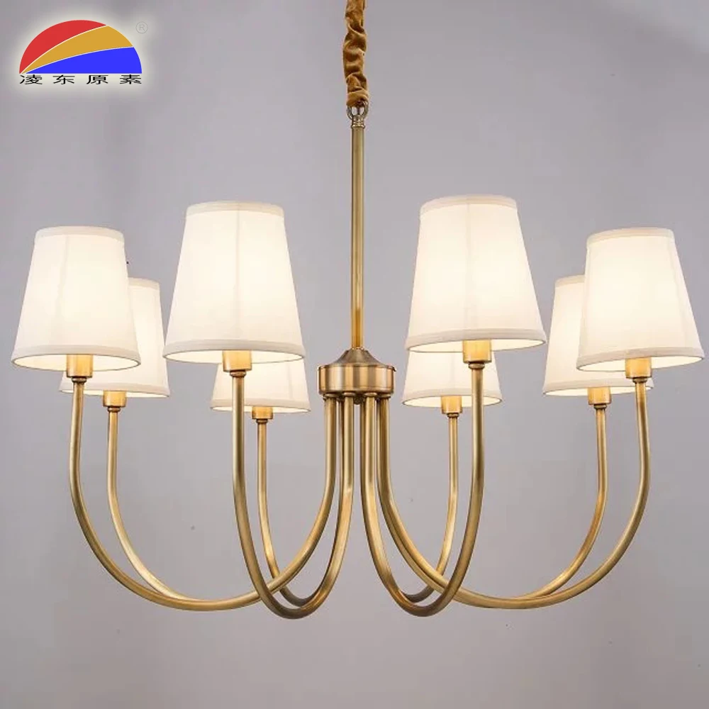 8 way brass copper chandelier & pendant light fix E14 bulbs and fabric lampshades for home hotel restaurant