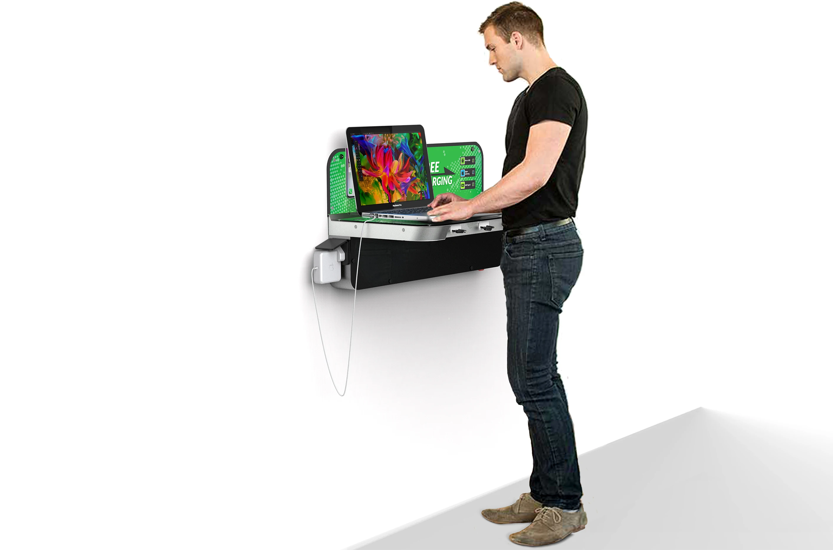 Urban Wall Mounted Workstation Airport Mobile Phone Charging Station