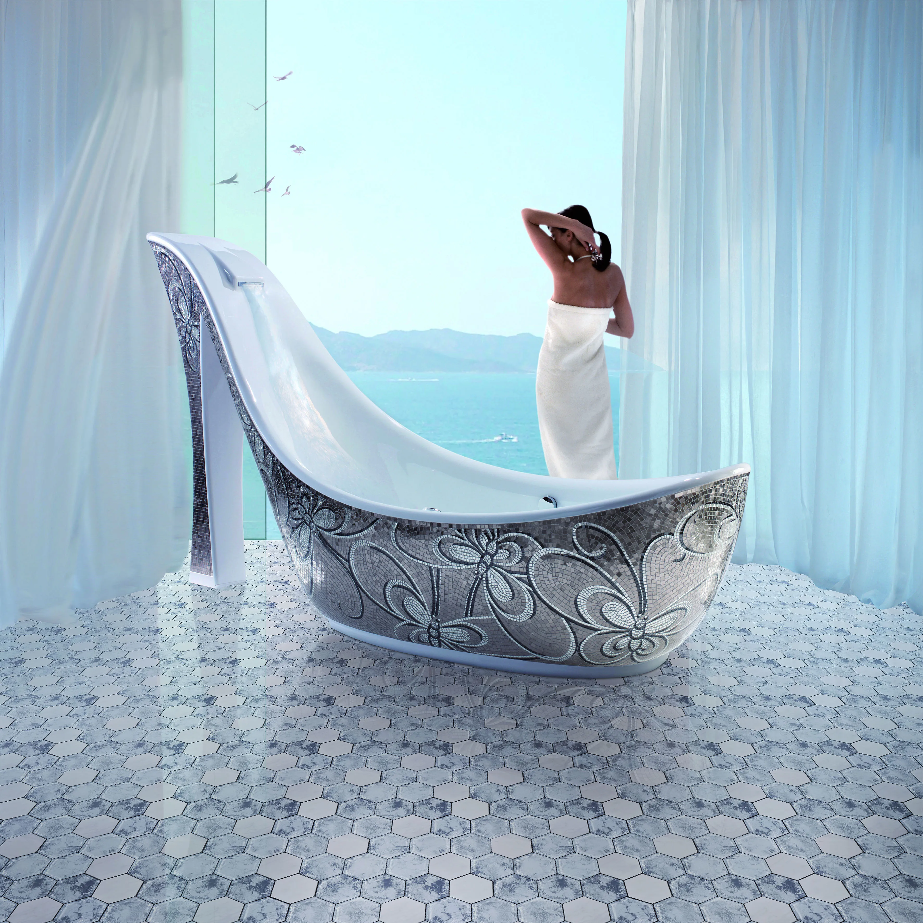 Venta al por mayor mosaico para piso color blanco-Compre online los