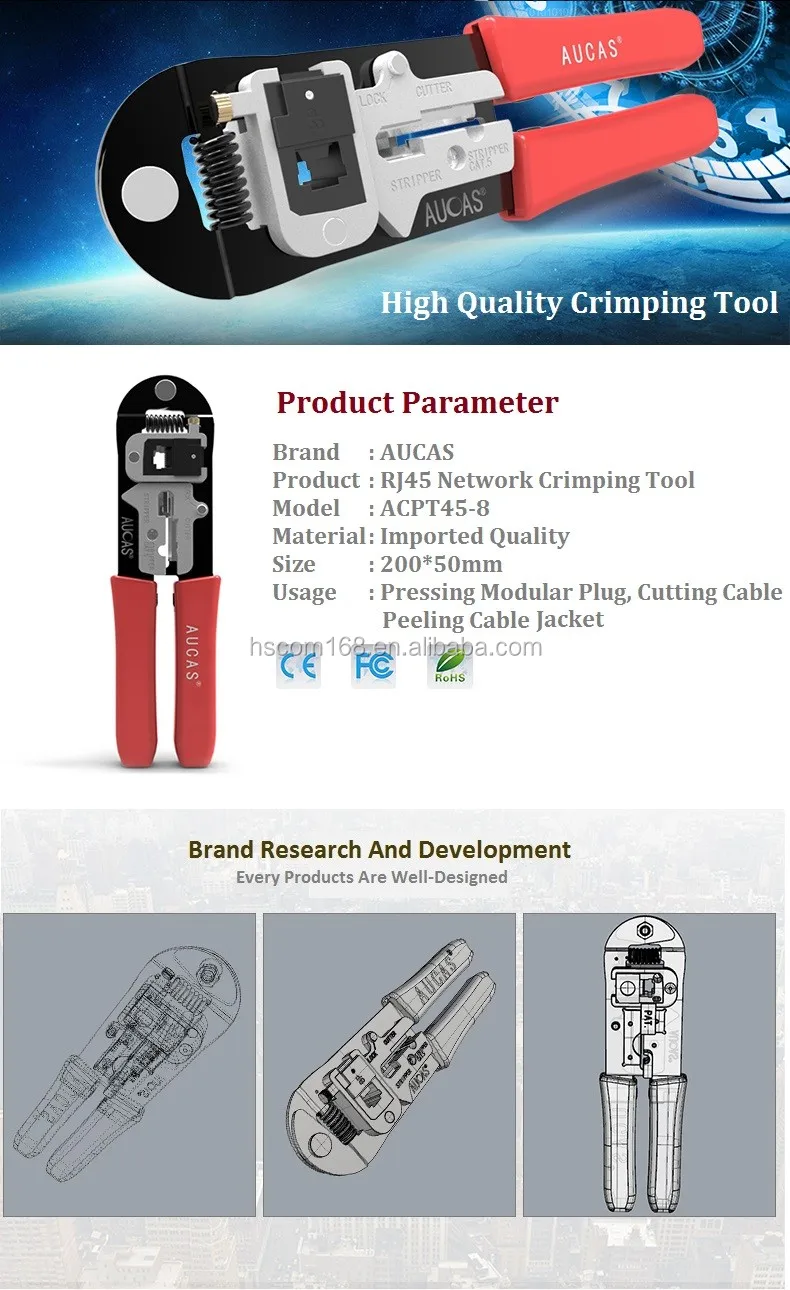 Taiwan Aucas Cat6 Utp Stripping Tool Safety Lock Cat 5 Wire Stripper