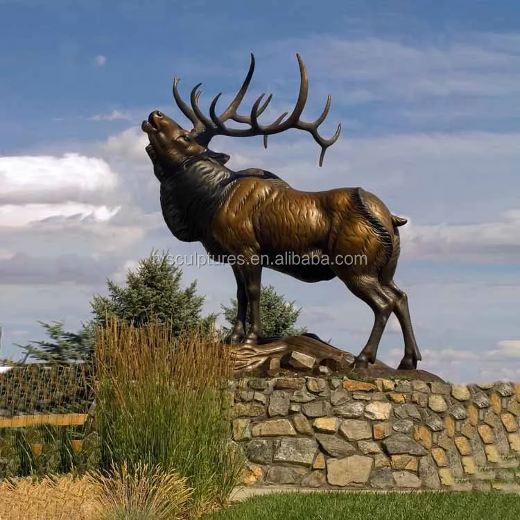 Outdoor Garden Brass Elk Statue Backyard Sculpture Ornament For Sale