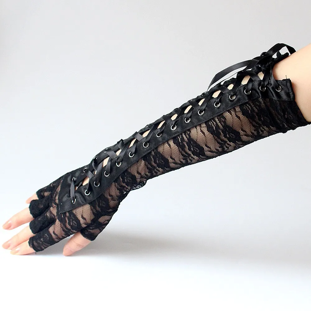 Fingerless Gloves Elbow Lace up