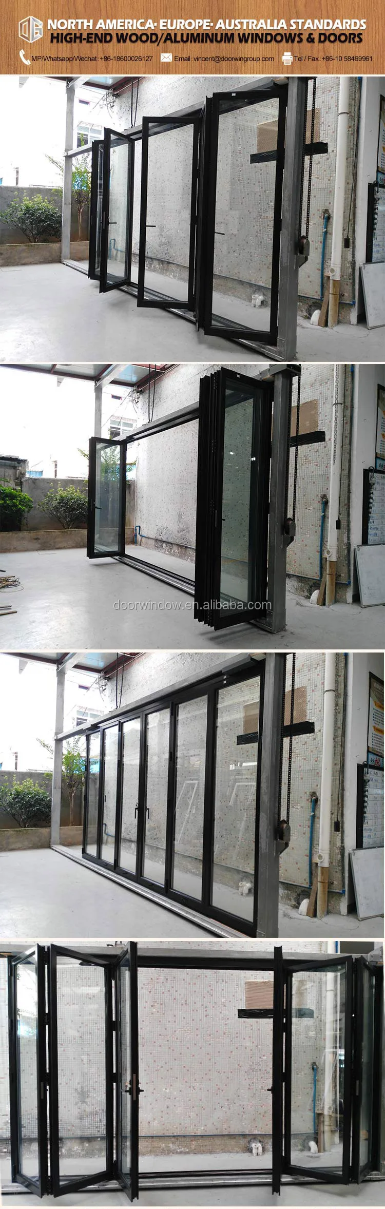 Metal accordion doors aluminium alloy interior glass door low-e casement with side-light
