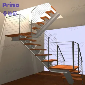 Stainless Steel Wire Handrail Wood Tread Attic Folding 