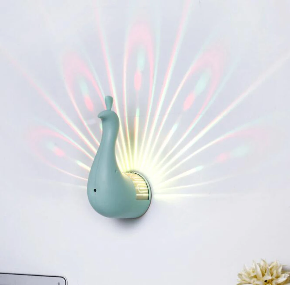 Remote Control Peacock Night Light Colorful Rainbow Projector Led Motion Sensor Rechargeable