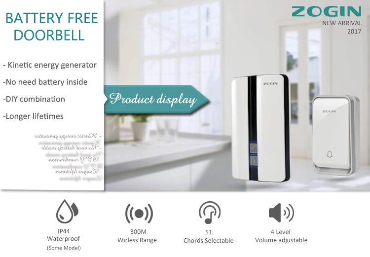 Wireless Doorbell Digital Door Chime 51 Melody Waterproof Transmitter 433MHZ
