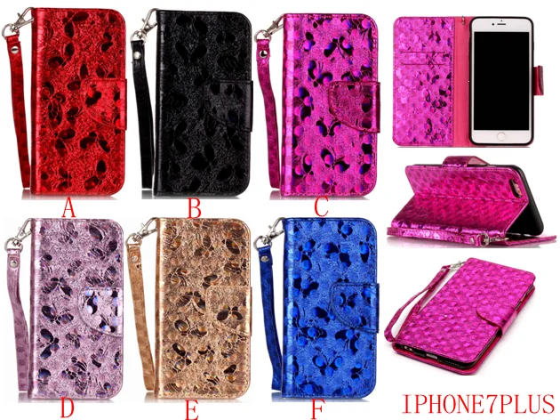 Book Wallet Laser butterfly leather flip phone case for Iphone 7/7plus