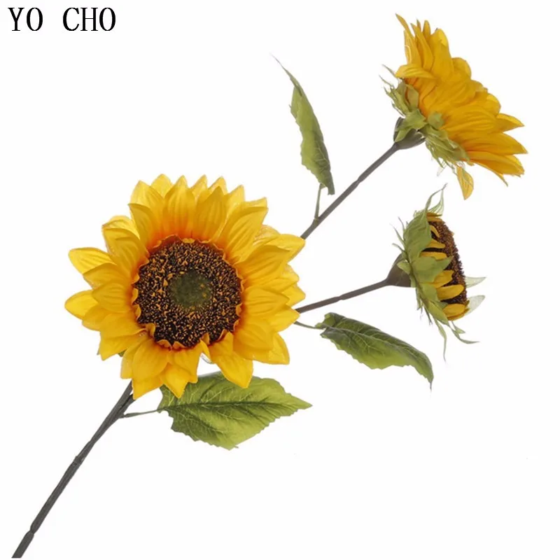 Yo Cho Wholesale High Quality Artificial Silk Sunflowers With 3 Big