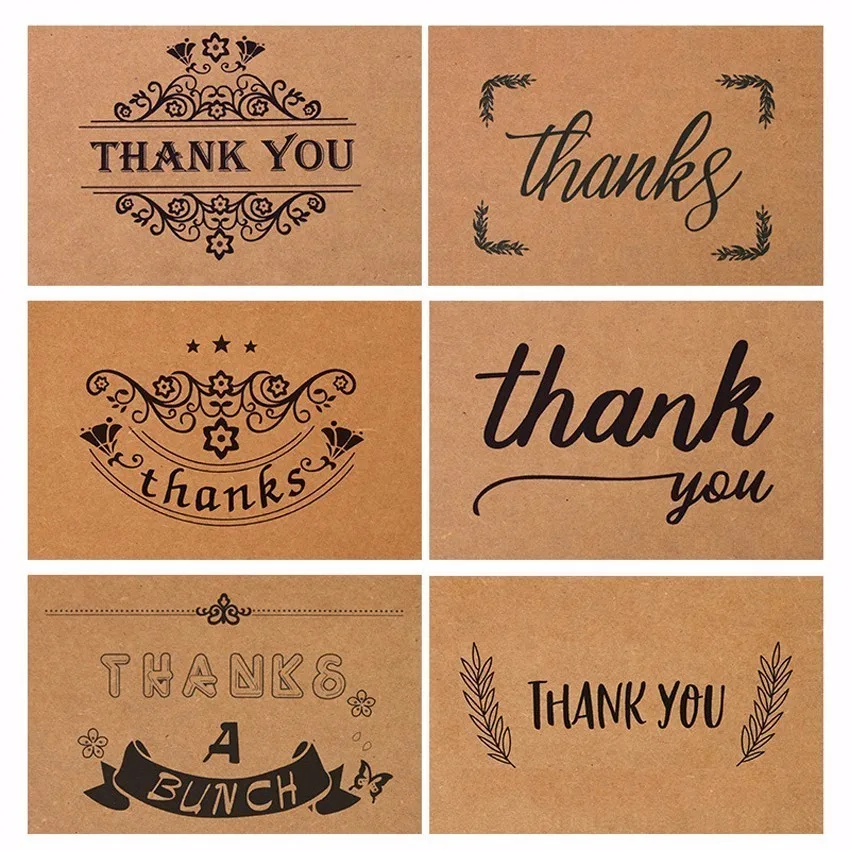 100 Custom Kraft Paper Thank You Cards Plus Envelopes Set With Blank