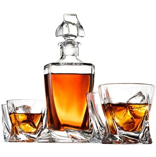 Glass Whiskey Decanter Set 5pcs European Design 12 Oz Whiskey Glasses ...