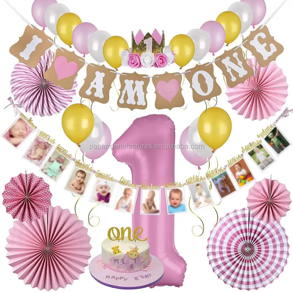1st Birthday Decorations Monthly Milestone Banner Cake Topper 1st