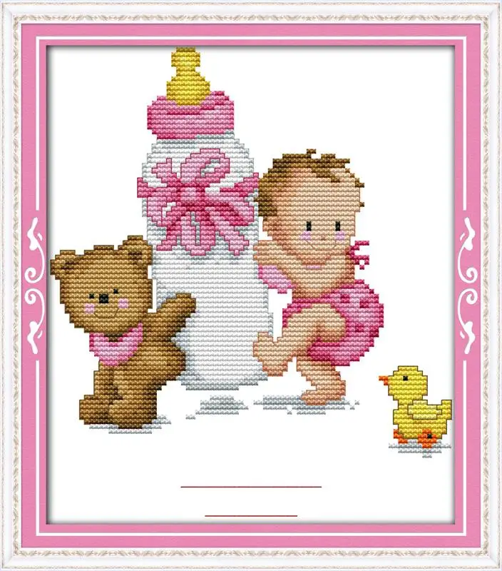 Bouteille bébé certificat de naissance ( rose ) DMC point