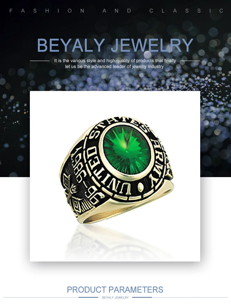 1986-96 US army ring with green zircon for military fans