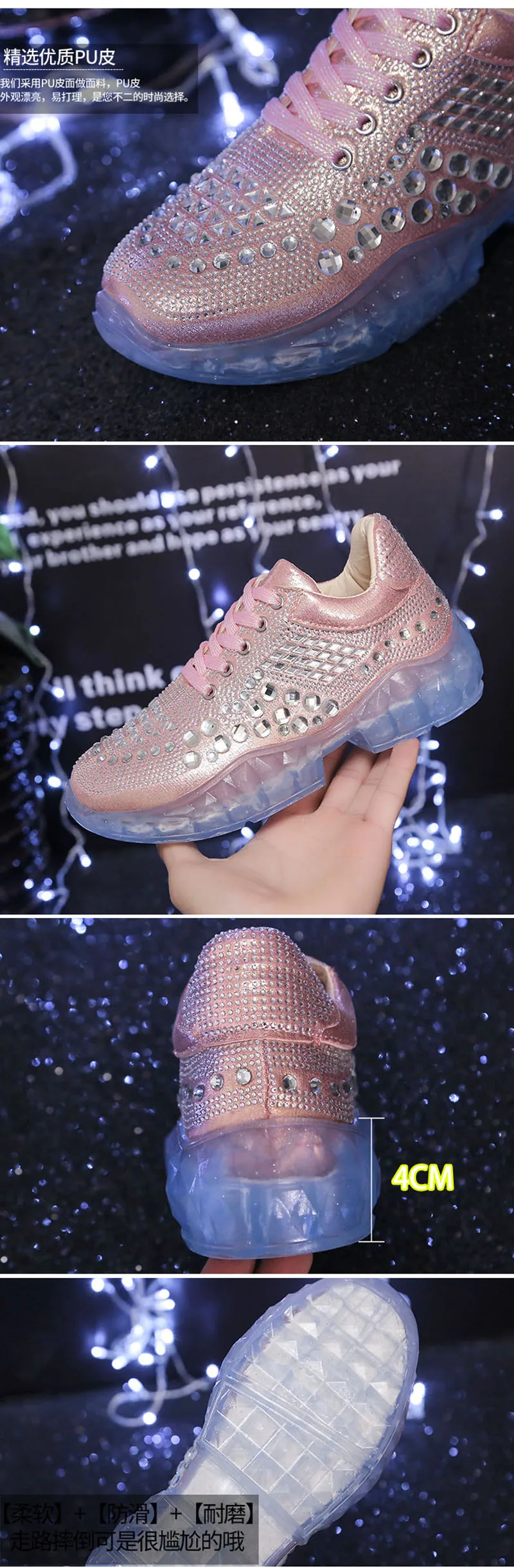 Topsion 2019 Fashion lady women heel platform silver glitter diamond dad balanciaga shoes