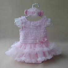 Newborn Baby Girl Ruffle Dress Clothes Princess Style Summer Girls Romper Dress & Headband Pink Infant Party Costume Dresses