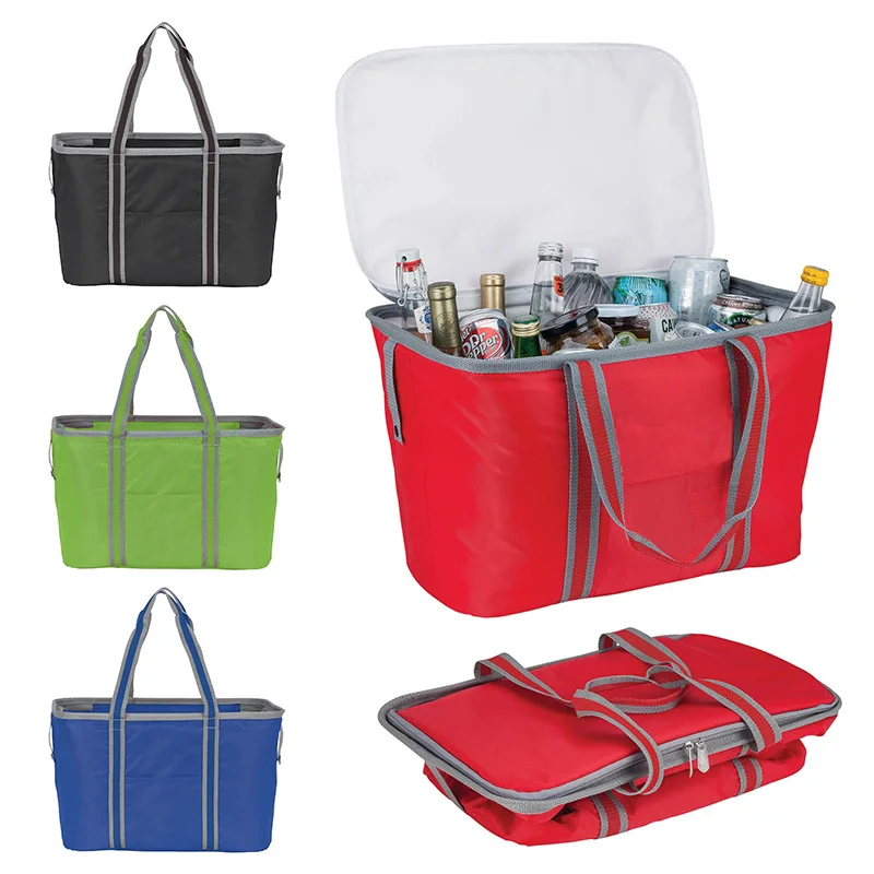 Promotional Foldable Custom Waterproof 420D Large 36 Can Collapsible Insulated PEVA Lining Cooler Bag