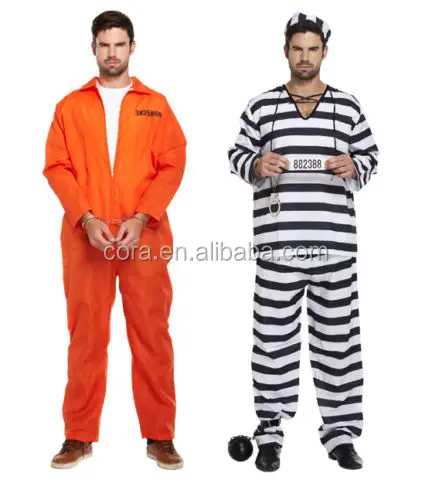 MENS PRISONER CONVICT COSTUME HALLOWEEN FANCY DRESS STAG PARTY OVERALL JUMPSUIT 