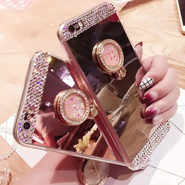 Mirror Diamond Ring Holder Phone Cases for iPhone 7 8 plus for Apple iPhone Xs Max Case Bling