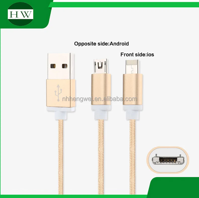 2 in 1 double interface compatible fast charger two sided usb data cable for iphone and Android mobile cell phone