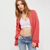 Cardigan for Knitted women's sweater with thick fringed open chest and no button