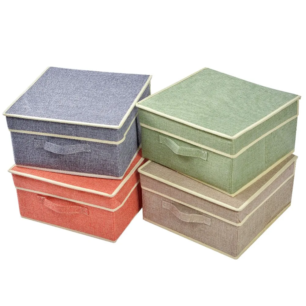 Wholesale New Style Linen Cardboard Storage Boxes With 2 Side Handles