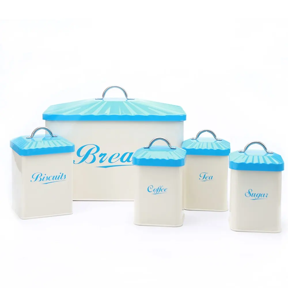 Hot Sale Blue X649 Metal Square Bread Bin/Box/Container Home Kitchen Gifts Biscuit Tea Coffee Sugar Tin Canister Set
