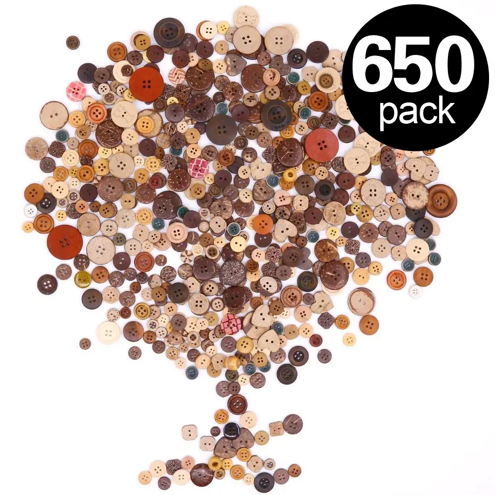 Findfly 650Pcs Resin Buttons Favorite Findings Basic Buttons 2 and 4 Holes Craft Buttons for Arts, DIY Crafts, Decoration, Sewing - Sizes Range from 0.28 to 1.18 Inch (Coconut Shell)