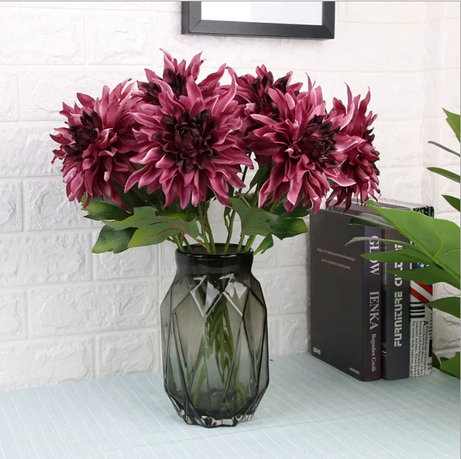 Single Stem Artificial Dahlia Silk Flower Purple Silk Dahlias Buy Artificial Dahlia Silk