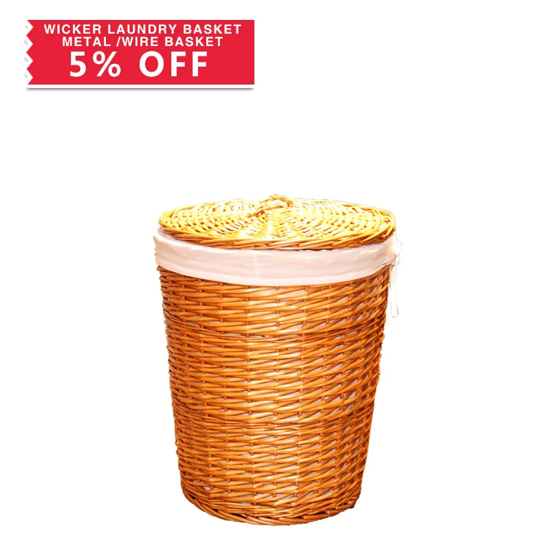 Professional Design Large Round Rattan Wicker Basket With Lid Liner