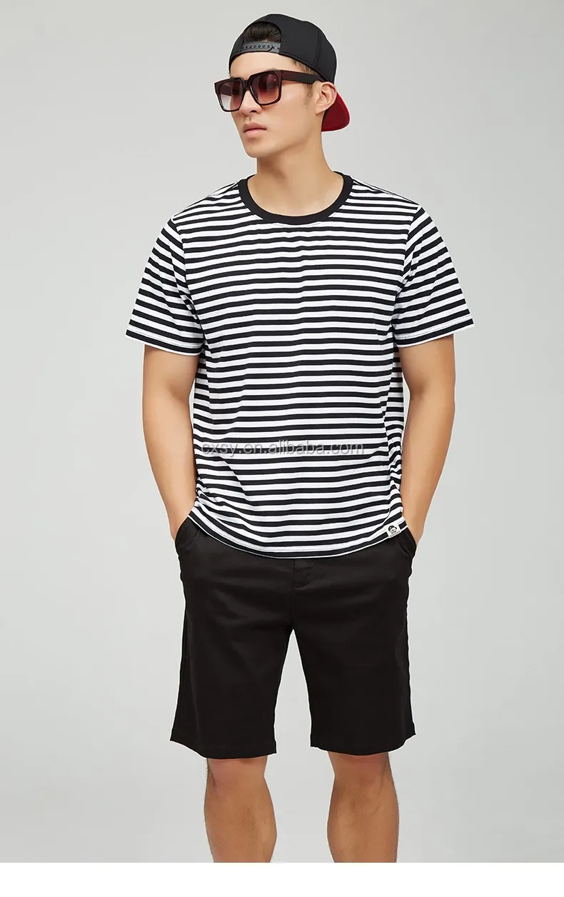 Top Quality Black White Stripes Men Fit T-shirt Logo Print Custom Cheap