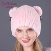 Winter Rex Rabbit fur Cute Cat Ears Cap With Sequins Warm Winter For Women Real Natural Rabbit Fur Vertical Weaving Winter Hat