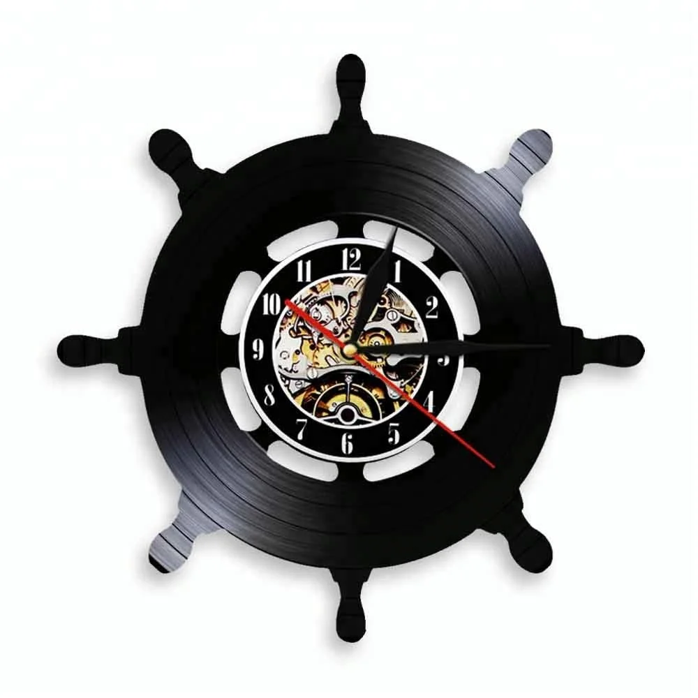 Творческий Декоративные книги по искусству настенные часы корабль колеса ретро Виниловая пластинка лазерной гравировкой матросов настенные часы