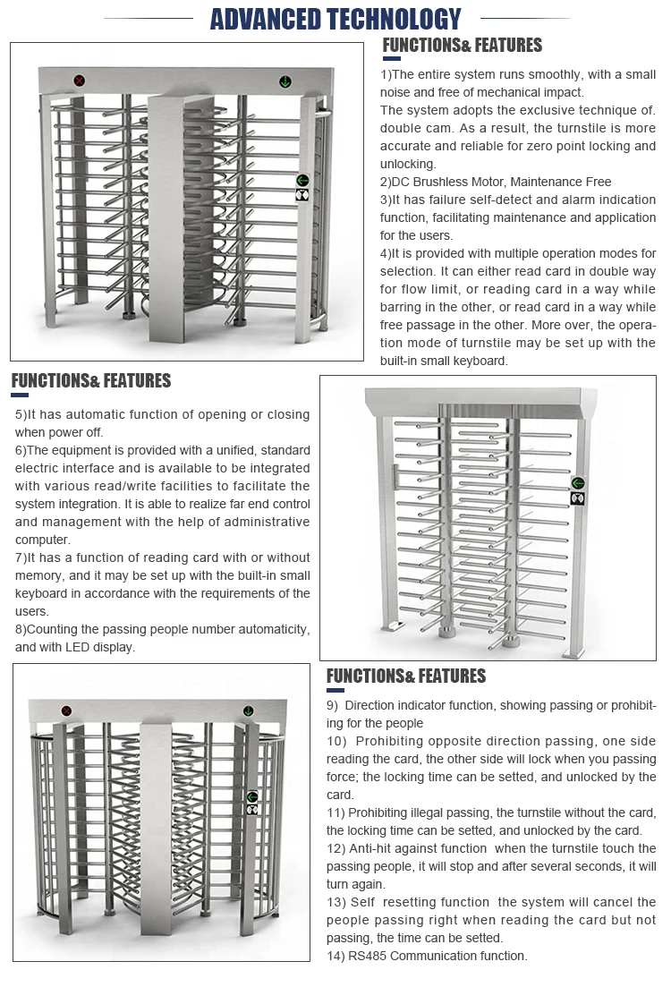 CHISUNG Automatic Access Control Mechanism Price Face Recongnition Entrance Full Height Turnstile Gate