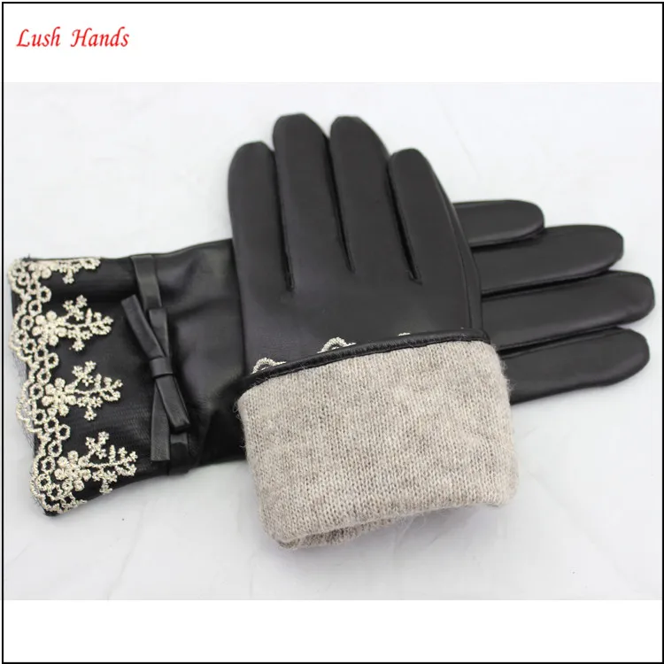Sheep Nappa women leather gloves cashmere lined leather gloves women