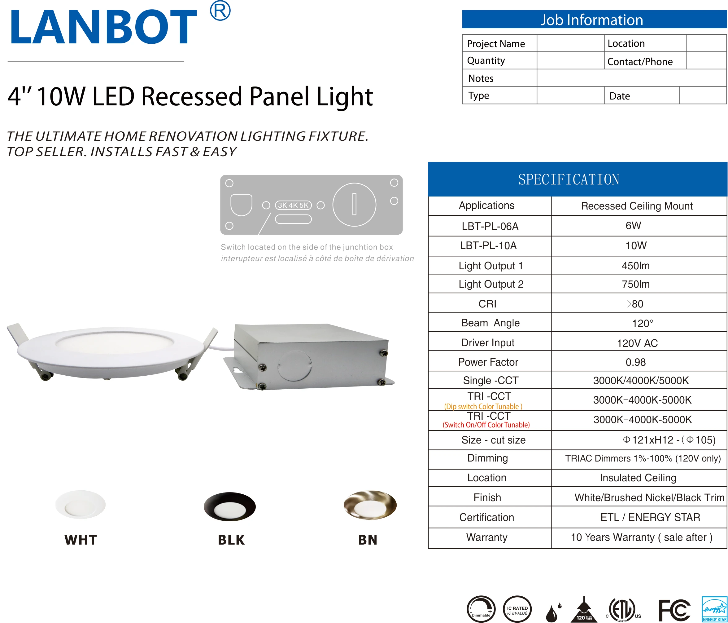 Led Recessed Light 4 Inch Etl 1 Energy Star Qualified Ic Rated