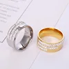 New jewelry stainless steel jewelry carved three rows of mud diamond stainless steel gold plated silver ring custom