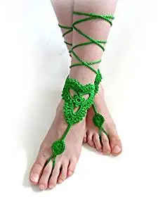 Green Beach Wedding Sandals,Wedding Accessory,Sexy Beach Sandals, Crochet Barefoot Sandals, Barefoot Sandals , Crochet Anklet, Sexy Lace Sandals,Beach,Wedding Footwear, Bridesmaid Sandals (Green-03)