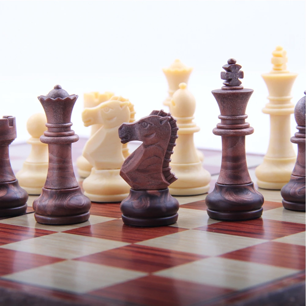 
Intelligent magnetic board game toy foldable wood grain plastic chess set 
