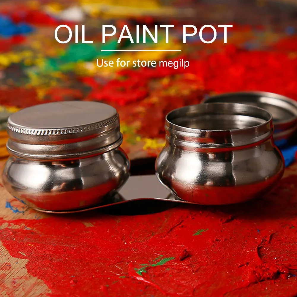 stainless steel oil palette double dipper painting oil pot