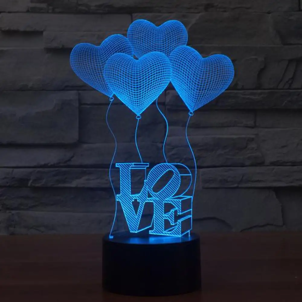3D led Visual Optical Illusion Colorful LED Table Lamp Touch Romantic Holiday Night Light Baymax Love Heart Wedding gifts