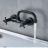 Lavatory Wall Mounted Dual Levers Basin Faucet Mixer Taps