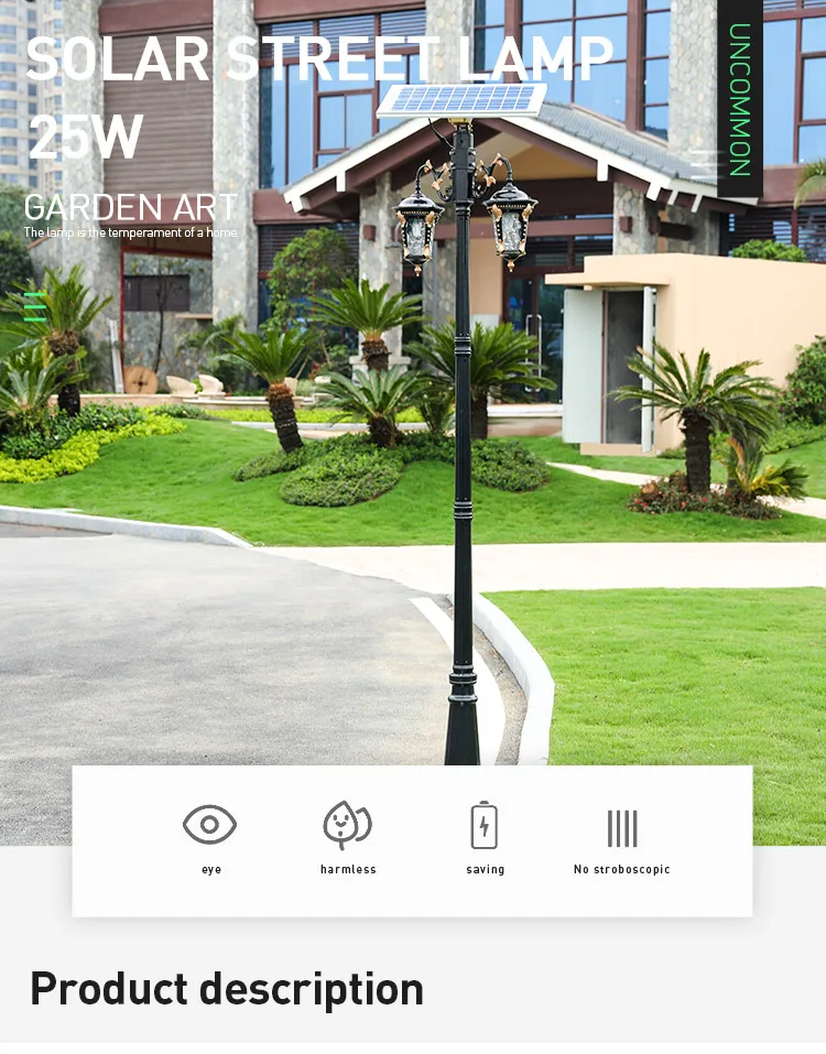 7W 2.8M Double Arm Outdoor Landscape Pathway Patio Garden Led Solar Street Light With Pole