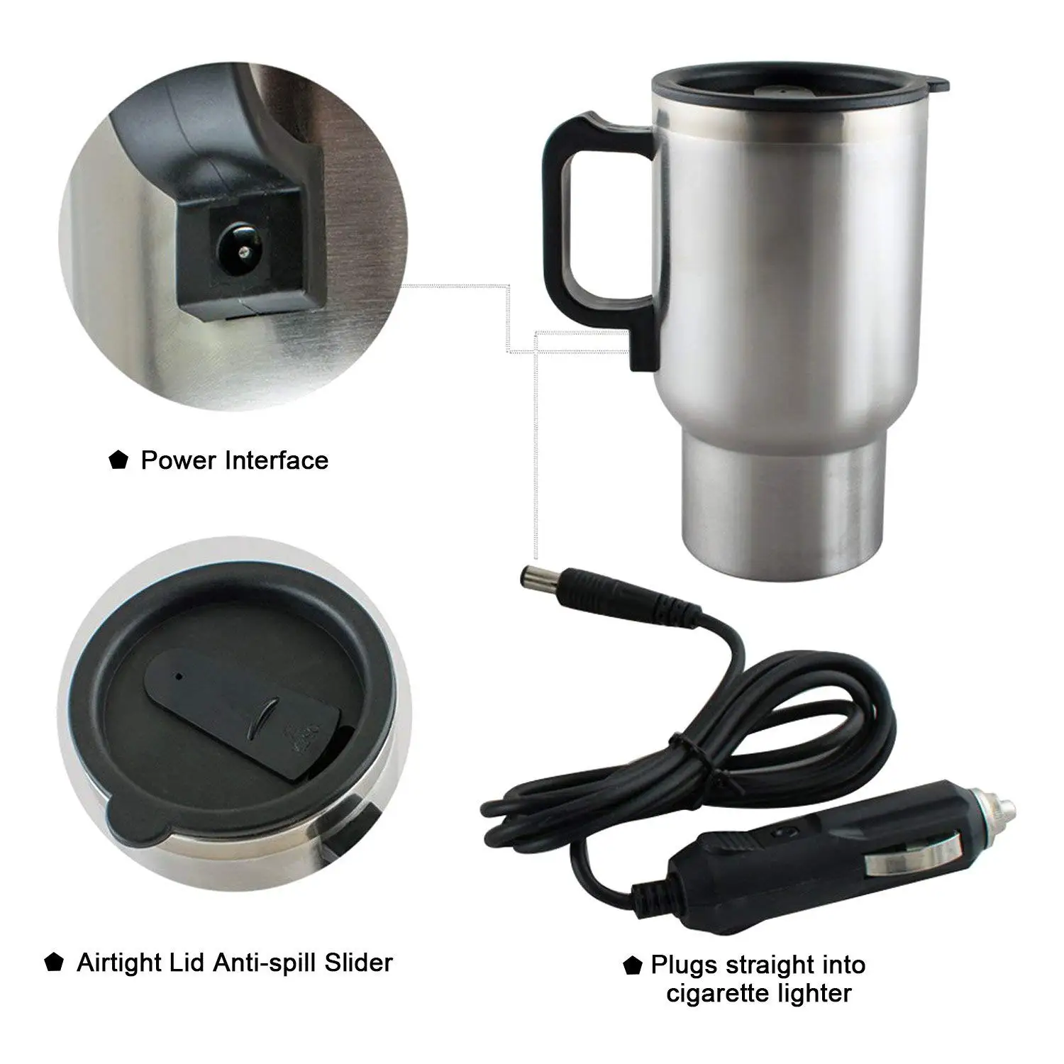 Smart Temperature Electric Heated Travel Coffee Mug With 12v Stainless