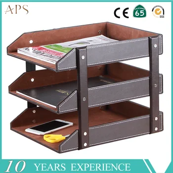 Office 3 Tiers Leather File Rack Doent Filing Tray Case Wooden Office 3 Tiers Leather File Rack Doent Filing Tray Case Wooden Mdf Desktop Holder Storage