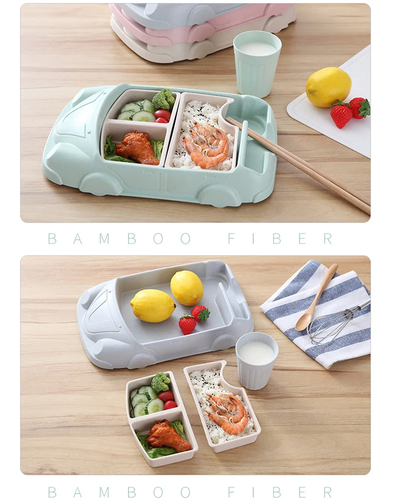 BPA Free Car Shape Bamboo Lunch Box, Degradable Food Container