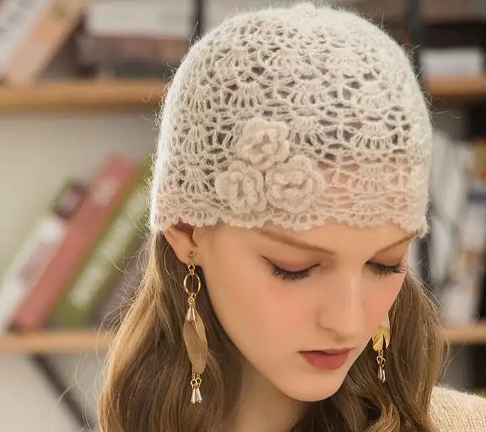 女士帽子手工制作豆豆钩针编织 kufi 帽子花头盖帽头发配件 100% 手工