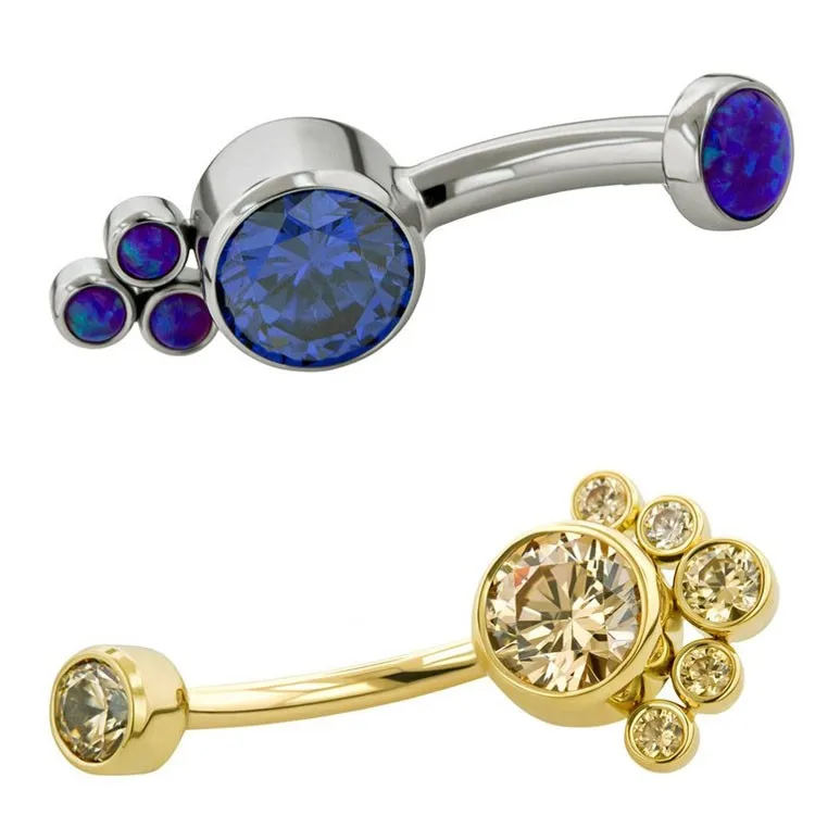 Bezelset Cluster Navel Barbell Belly Ring Sets Body Jewelry,Titanium