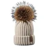 2018 Cute baby kids fur pom hat beanie cashmere hat with fur pom pom