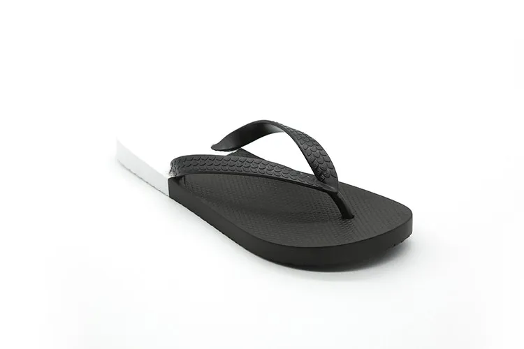 black plastic flip flops