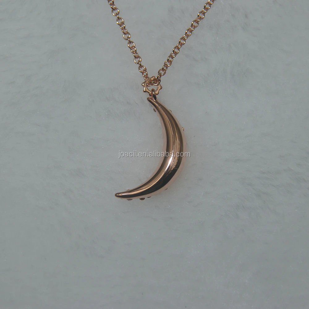 Joacii Wholesale 18K Rose Gold Plated Crescent Shaped Sterling Silver Necklace